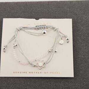 Lauren Conrad Silver Tone Bracelet Stack Mother Of Pearl Floral Feminine Dainty